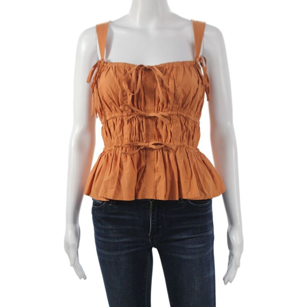 Ulla Johnson Womens Camisole Brown Square Neck Cotton Boho Drawstring Size 8